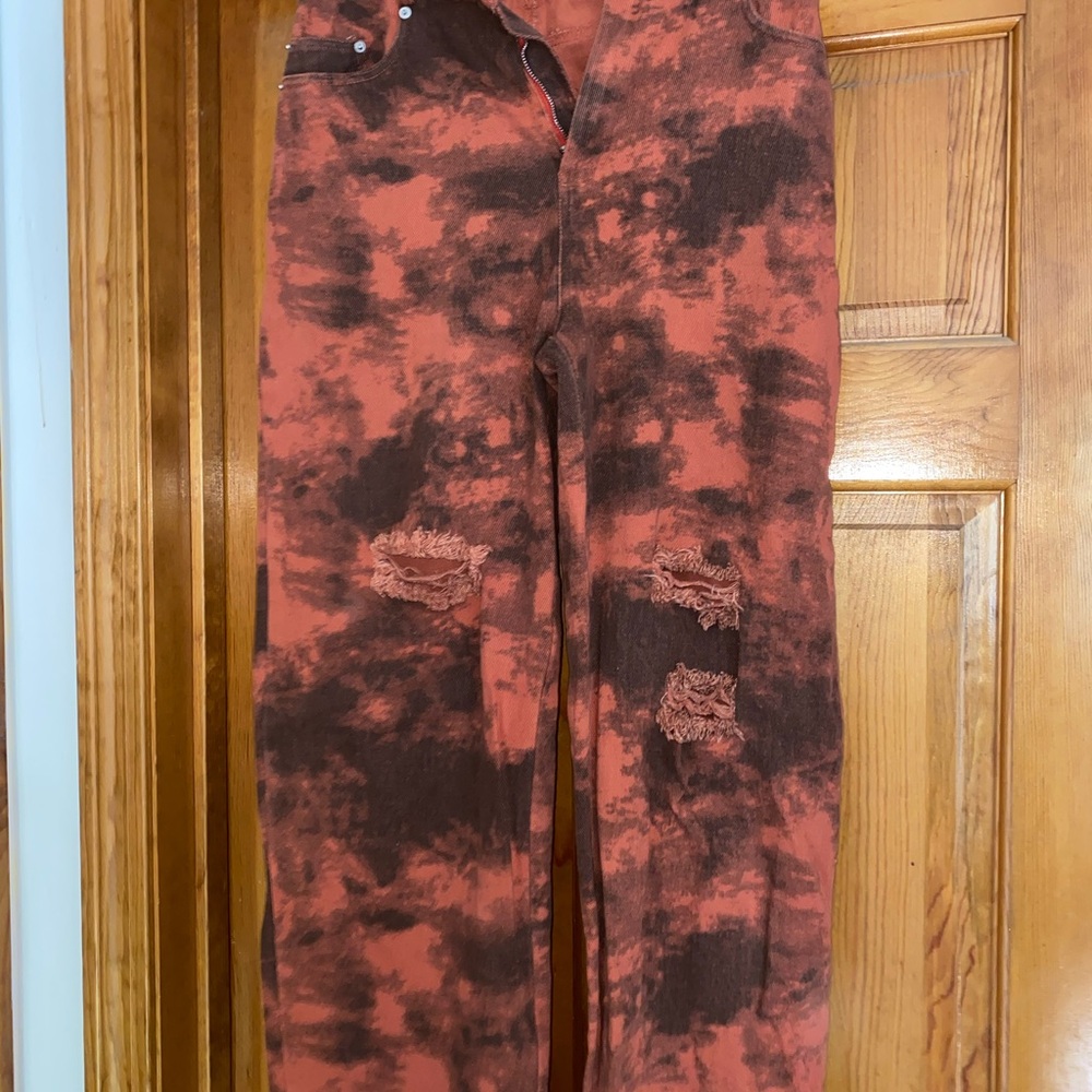 Tiger Mist Red and Black Tie-Dye Jeans